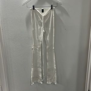 White ribbed tie leggings